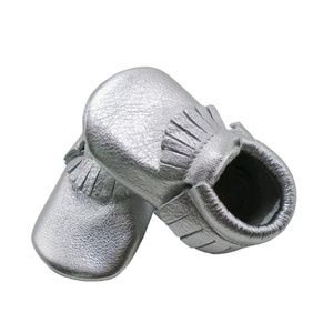 Genuine Leather silver fringe baby Moccasins